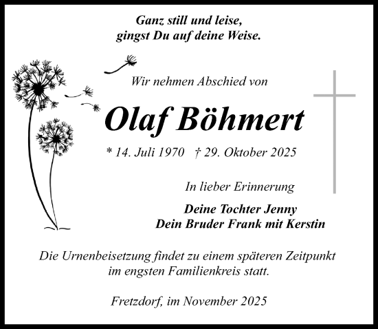 Traueranzeige von Olaf Böhmert von Wochenspiegel