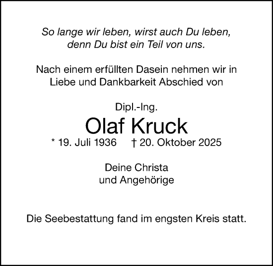Traueranzeige von Olaf Kruck von Lübecker Nachrichten