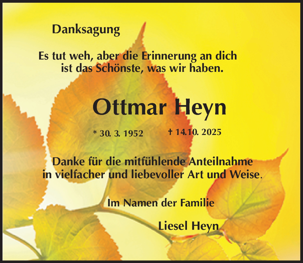  Traueranzeige für Ottmar Heyn vom 22.11.2025 aus Leipziger Volkszeitung
