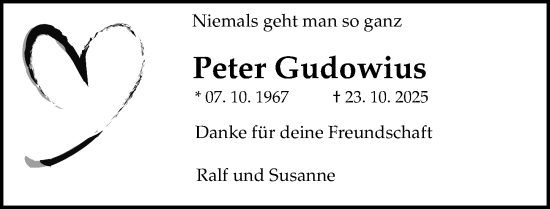 Traueranzeige von Peter Gudowius von Aller Zeitung