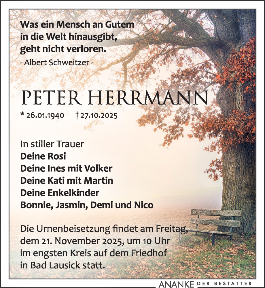  Traueranzeige für Peter Herrmann vom 08.11.2025 aus Leipziger Volkszeitung