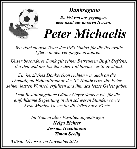 Traueranzeige von Peter Michaelis von Wochenspiegel