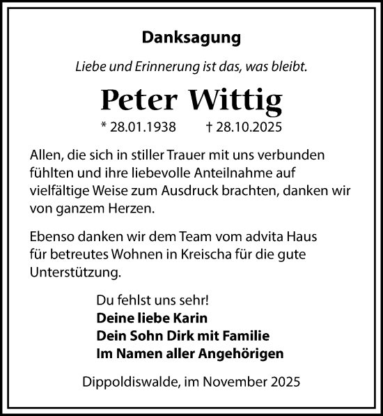Traueranzeige von Peter Wittig von Sächsische Zeitung
