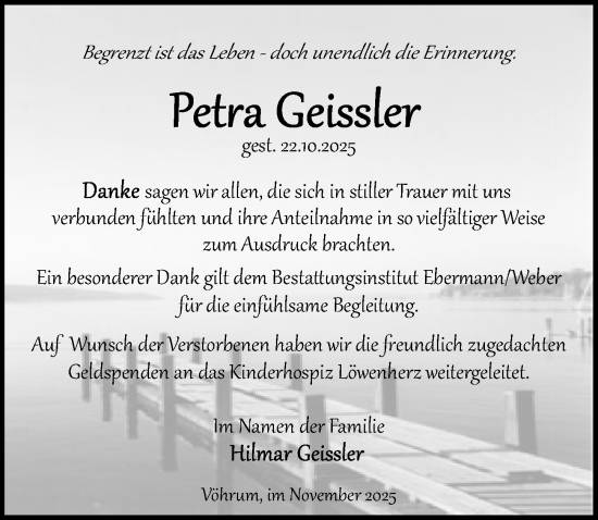 Traueranzeige von Petra Geißler von Peiner Allgemeine Zeitung