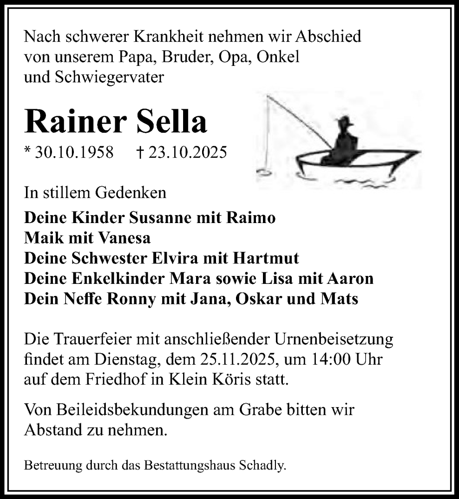  Traueranzeige für Rainer Sella vom 08.11.2025 aus Märkischen Allgemeine Zeitung
