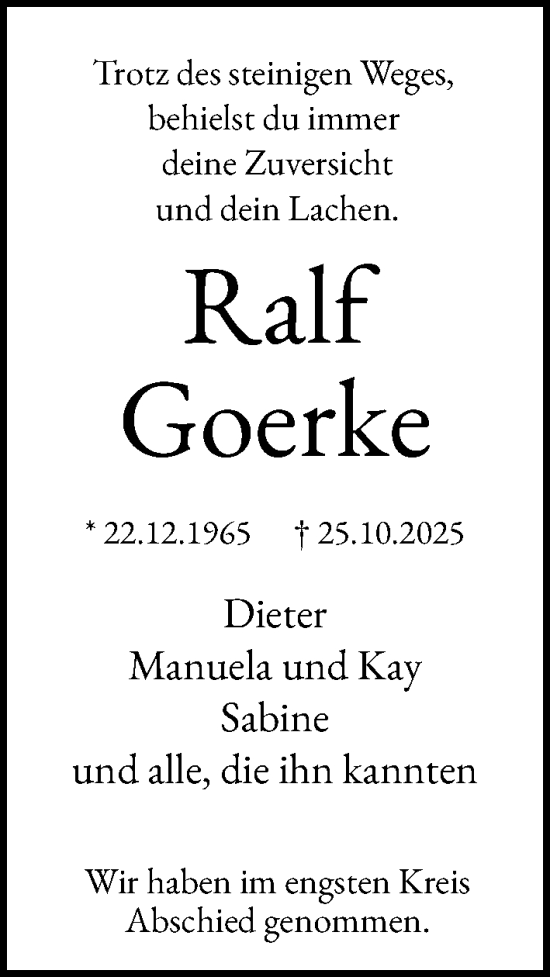 Traueranzeige von Ralf Goerke von Kieler Nachrichten