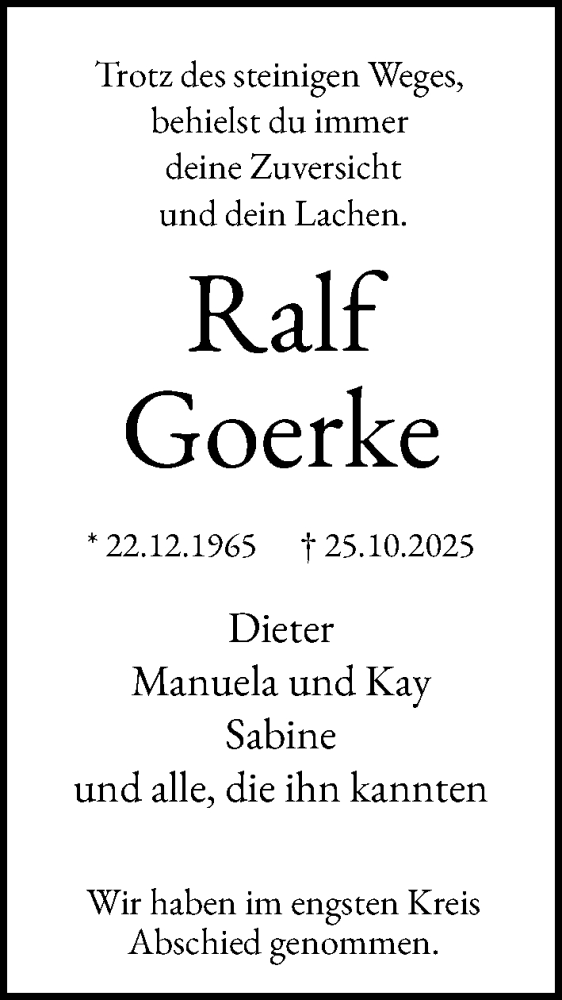  Traueranzeige für Ralf Goerke vom 29.11.2025 aus Kieler Nachrichten