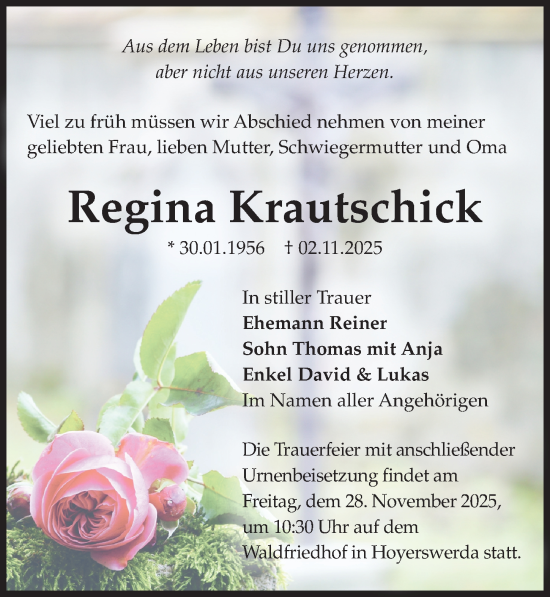 Traueranzeige von Regina Krautschick von Sächsische Zeitung