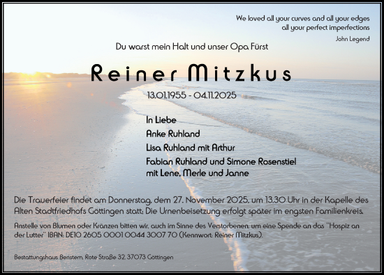 Traueranzeige von Reiner Mitzkus von Göttinger Tageblatt