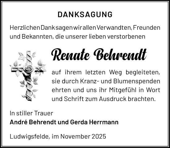 Traueranzeige von Renate Behrendt von Märkischen Allgemeine Zeitung