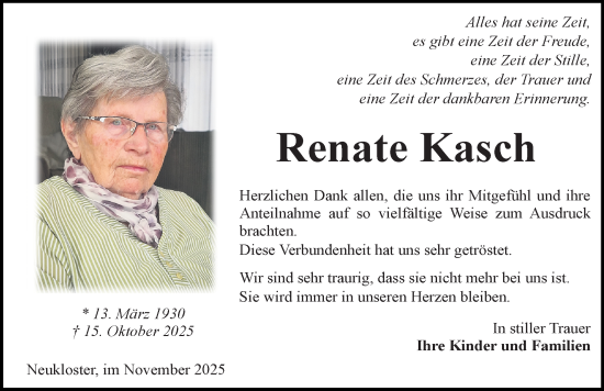 Traueranzeige von Renate Kasch von Ostsee-Zeitung GmbH