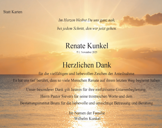 Traueranzeige von Renate Kunkel von Schaumburger Nachrichten