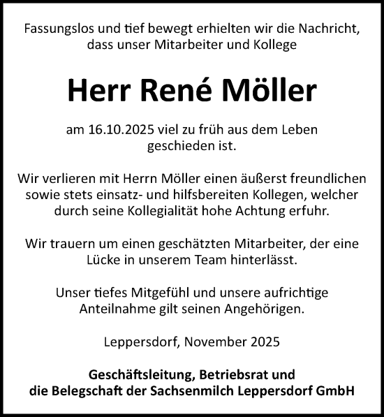 Traueranzeige von René Möller von Sächsische Zeitung