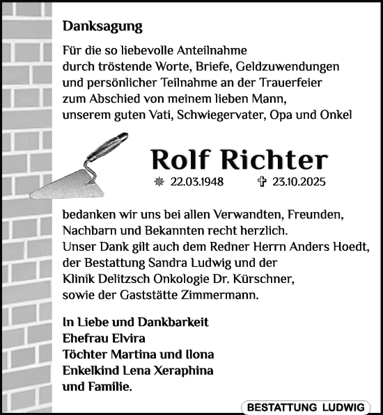 Traueranzeige von Rolf Richter von Leipziger Volkszeitung