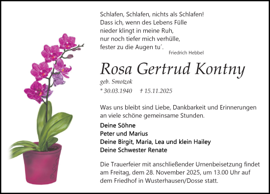 Traueranzeige von Rosa Gertrud Kontny von Wochenspiegel