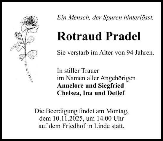 Traueranzeige von Rotraud Pradel von Märkischen Allgemeine Zeitung