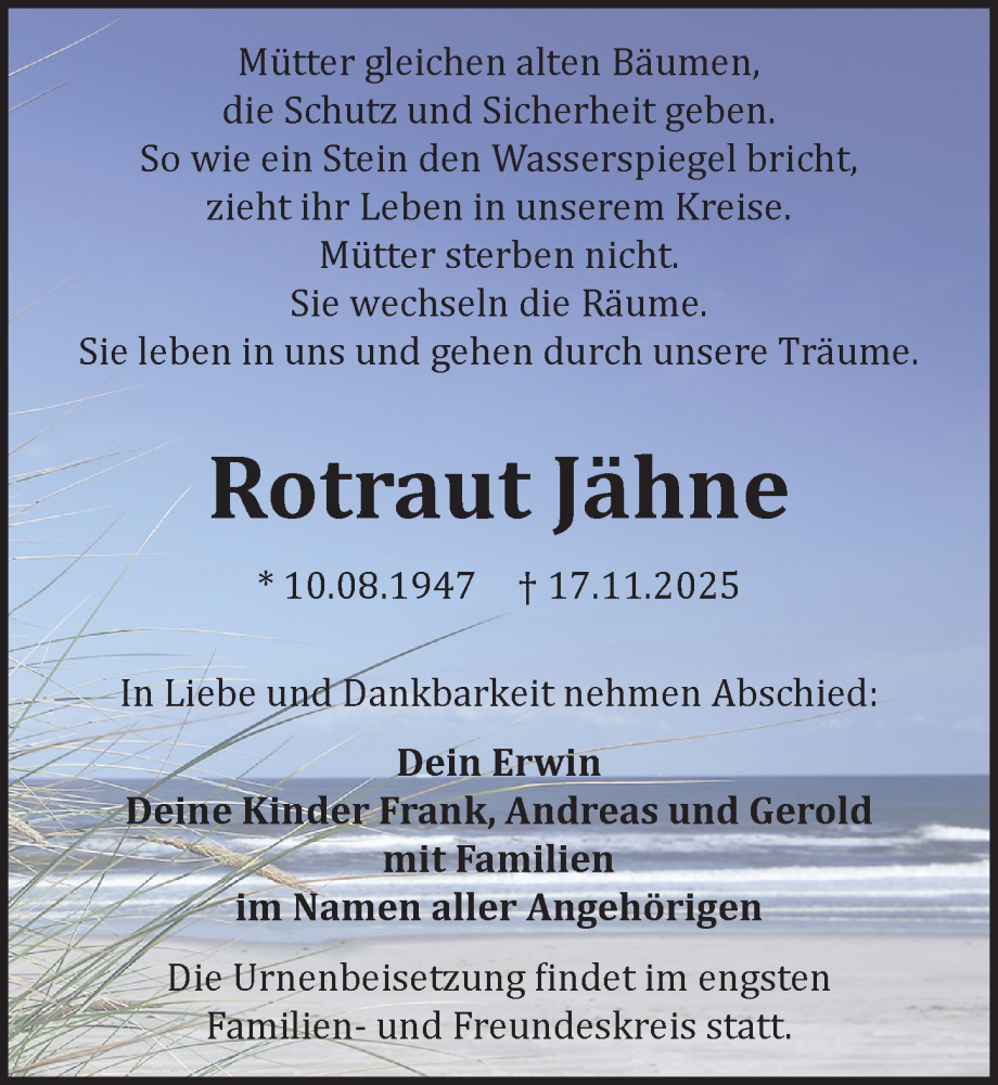  Traueranzeige für Rotraut Jähne vom 29.11.2025 aus Sächsische Zeitung