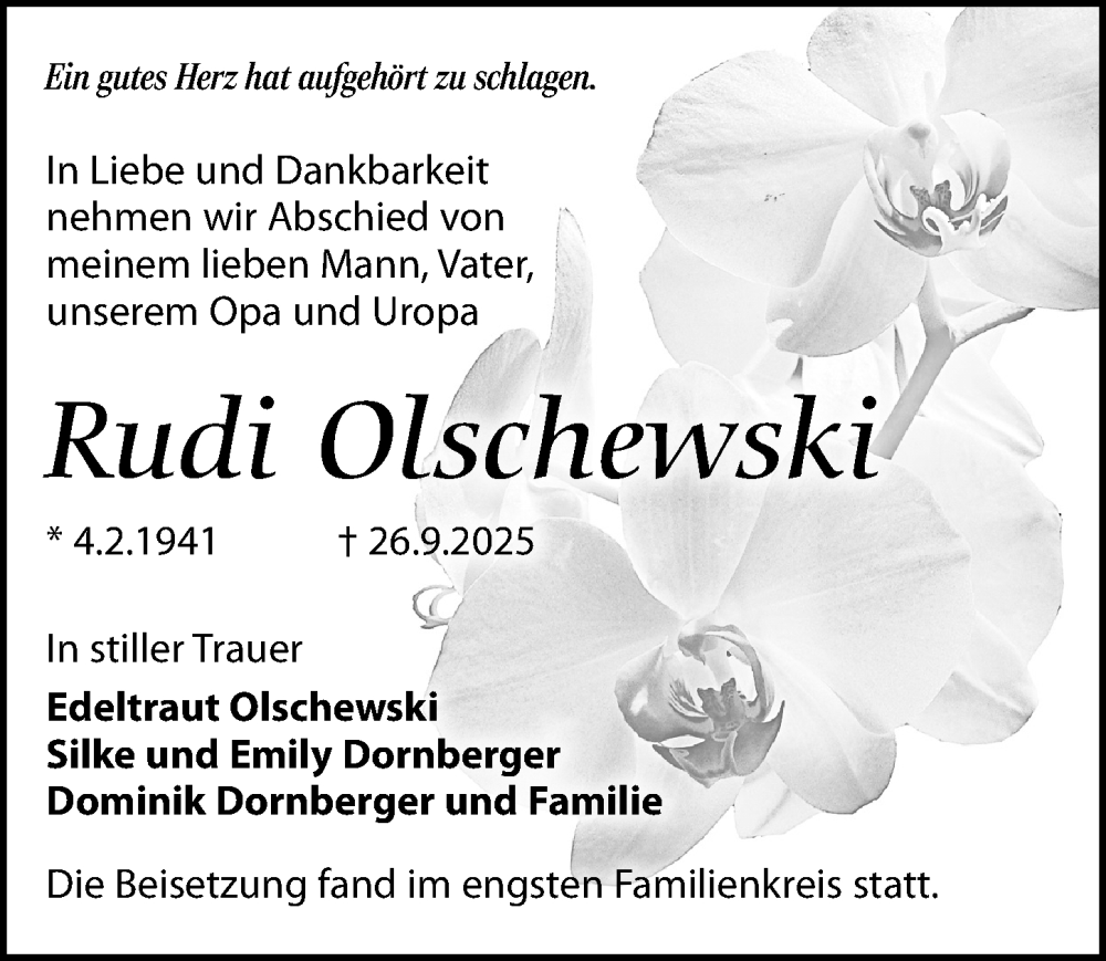 Traueranzeige für Rudi Olschewski vom 29.11.2025 aus Märkischen Allgemeine Zeitung
