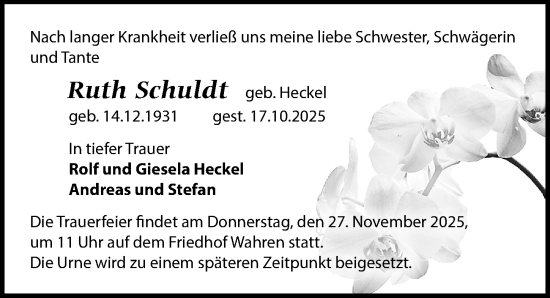 Traueranzeige von Ruth Schuldt von Leipziger Volkszeitung