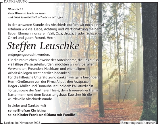 Traueranzeige von Steffen Leuschke von Leipziger Volkszeitung