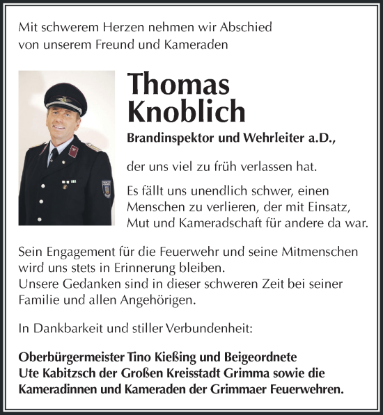 Traueranzeige von Thomas Knoblich von Leipziger Volkszeitung