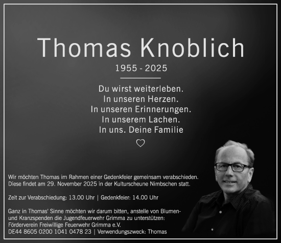 Traueranzeige von Thomas Knoblich von Leipziger Volkszeitung