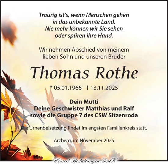 Traueranzeige von Thomas Rothe von Torgauer Zeitung