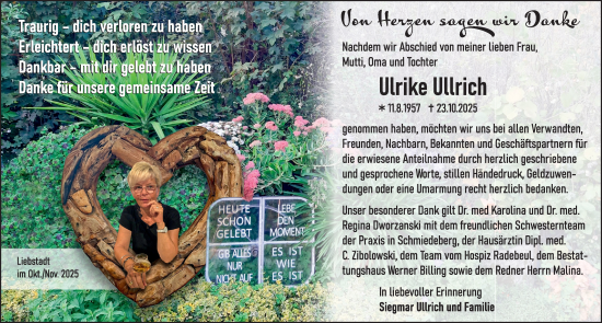 Traueranzeige von Ulrike Ullrich von Sächsische Zeitung
