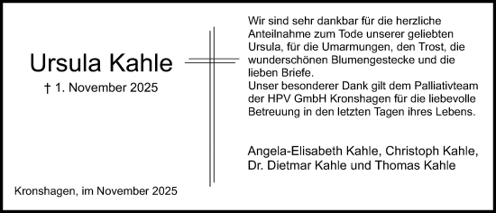 Traueranzeige von Ursula Kahle von Kieler Nachrichten