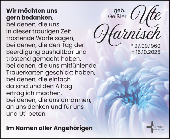 Traueranzeige von Ute Harnisch von Leipziger Volkszeitung