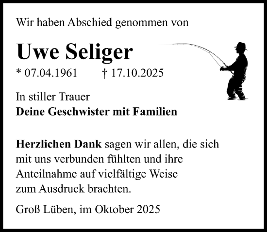 Traueranzeige von Uwe Seliger von Wochenspiegel