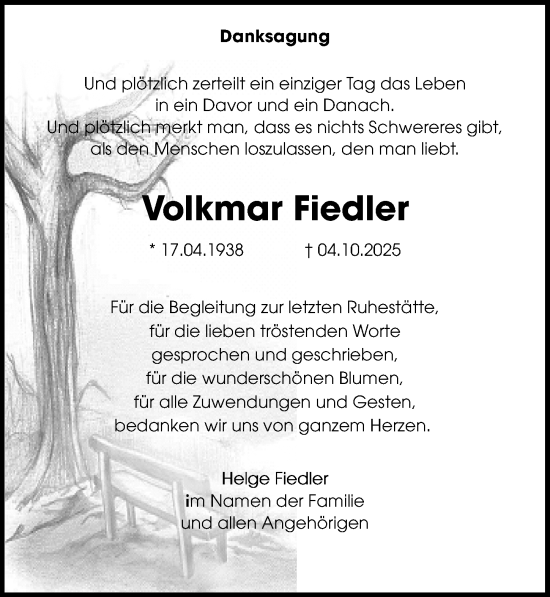 Traueranzeige von Volkmar Fiedler von Sächsische Zeitung