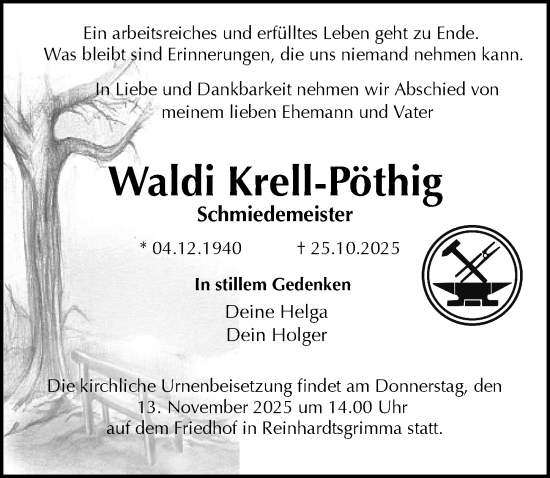 Traueranzeige von Waldi Krell-Pöthig von Sächsische Zeitung