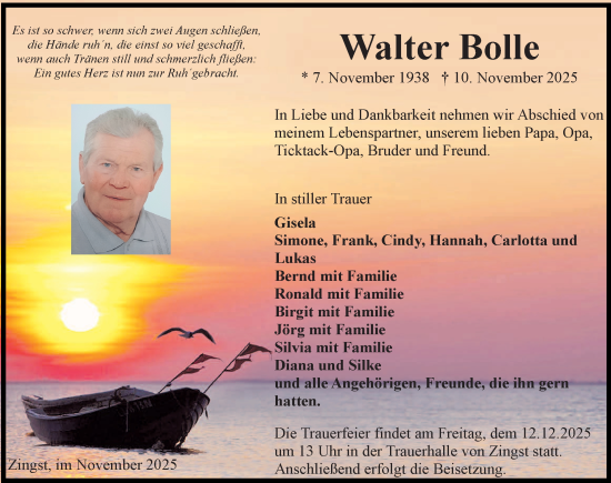 Traueranzeige von Walter Bolle von Ostsee-Zeitung GmbH