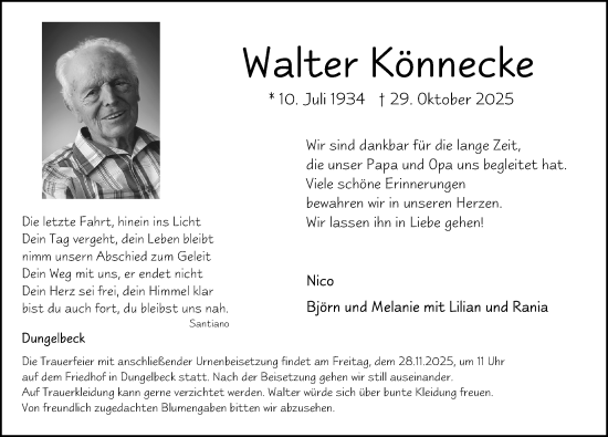 Traueranzeige von Walter Könnecke von Peiner Allgemeine Zeitung