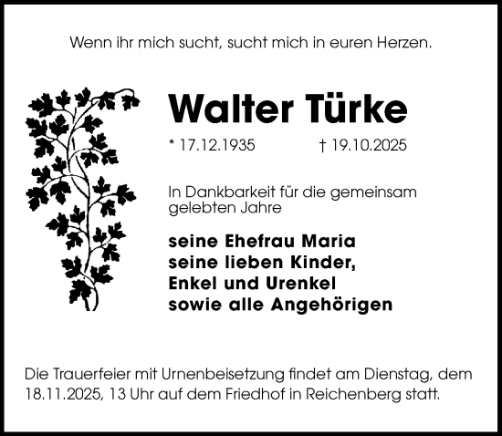 Traueranzeige von Walter Türke von Sächsische Zeitung