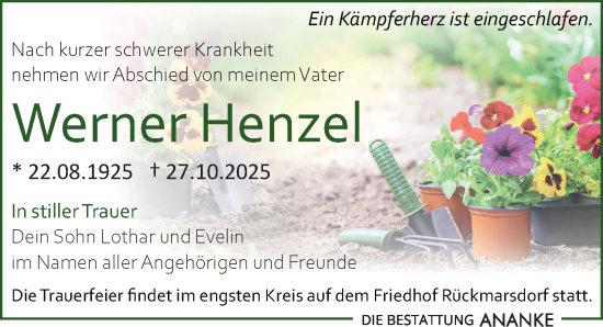 Traueranzeige von Werner Henzel von Leipziger Volkszeitung