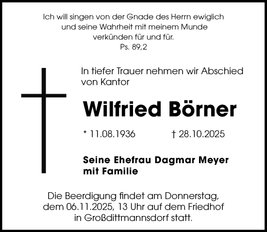 Traueranzeige von Wilfried Börner von Sächsische Zeitung