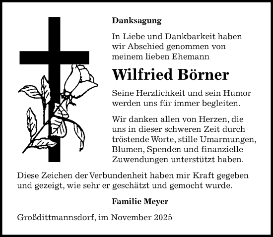 Traueranzeige von Wilfried Börner von Sächsische Zeitung
