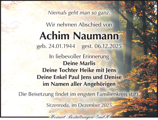 Traueranzeige von Achim Naumann von Torgauer Zeitung