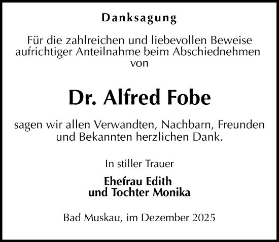 Traueranzeige von Alfred Fobe von Sächsische Zeitung