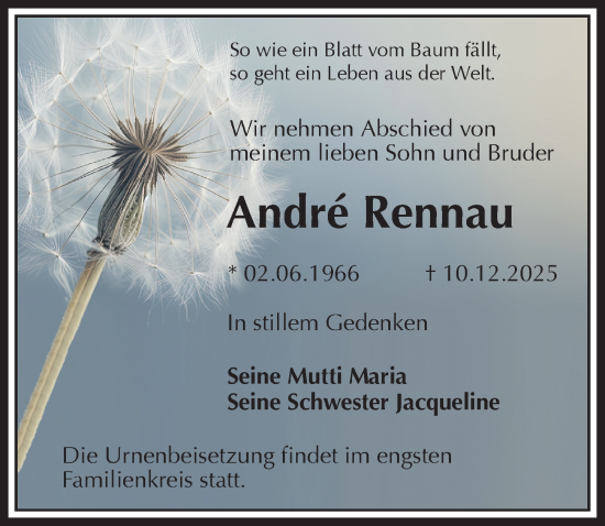 Traueranzeige von André Rennau von Sächsische Zeitung