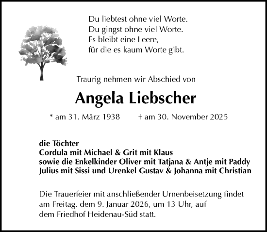 Traueranzeige von Angela Liebscher von Sächsische Zeitung
