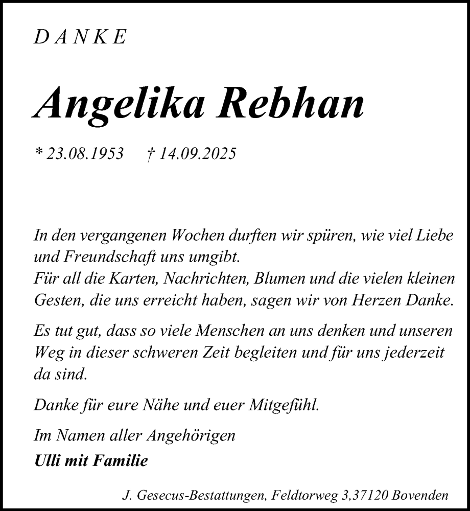  Traueranzeige für Angelika Rebhan vom 06.12.2025 aus Göttinger Tageblatt