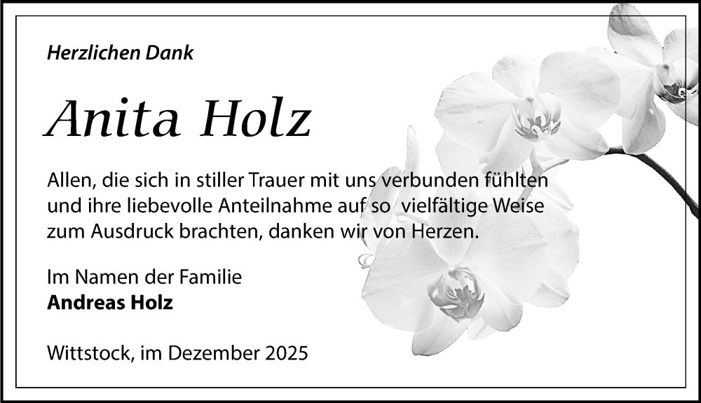  Traueranzeige für Anita Holz vom 20.12.2025 aus Wochenspiegel