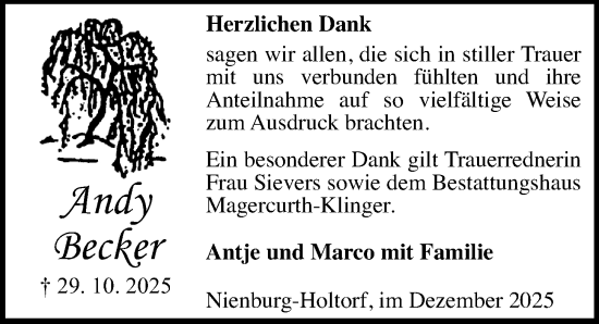 Traueranzeige von Antje Becker von Die Harke