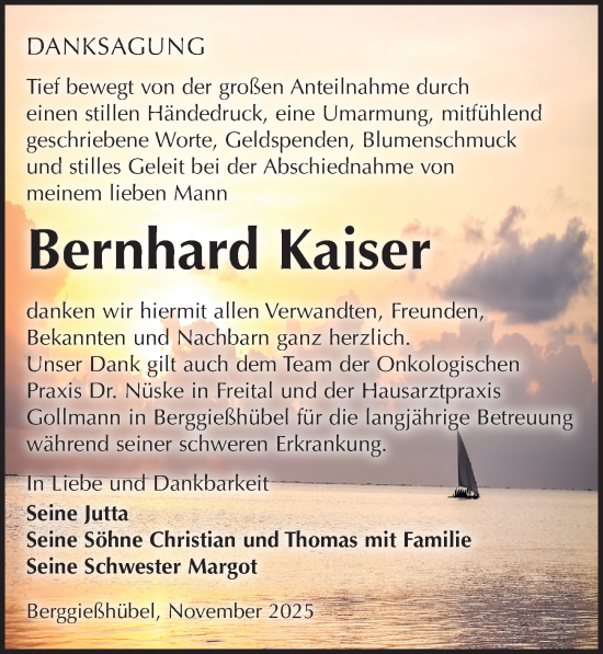 Traueranzeige von Bernhard Kaiser von Sächsische Zeitung