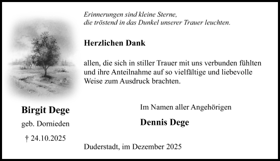 Traueranzeige von Birgit Dege von Eichsfelder Tageblatt