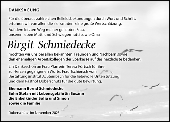 Traueranzeige von Birgit Schmiedecke von Leipziger Volkszeitung