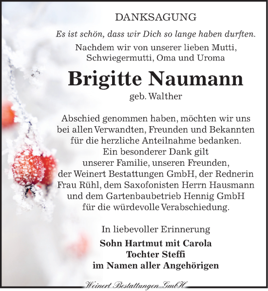 Traueranzeige von Brigitte Naumann von Torgauer Zeitung